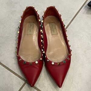 Valentino Red Flats with Gold and Multicolor Studs